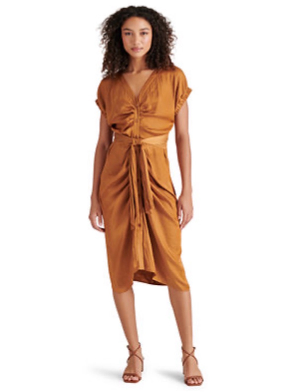 Steve Madden Caramel Ruched Cutout Midi Dress NWT XS